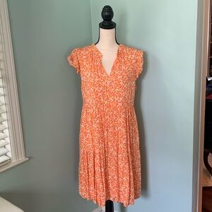 Pretty CY Fashion Orange Floral Dress. Lined